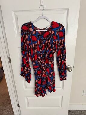 Karlie Red and Blue Printed Twist-Front Dress